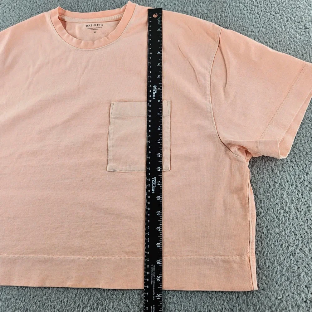 Athleta Classic Cotton Crop Tee Womens‎ Medium Pink Peach Boxy Pocket TShirt